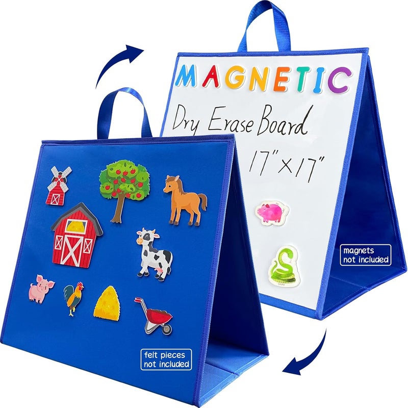 PENGFULL Felt Flannel Board/Dry Erase White Board for Toddlers,17.3 * 17.3in,Double-Sided,Folding,Standing,for Wall,Classroom,Preschool,Kiddie Corner,Interactive,Gifts for Kid - Image 1